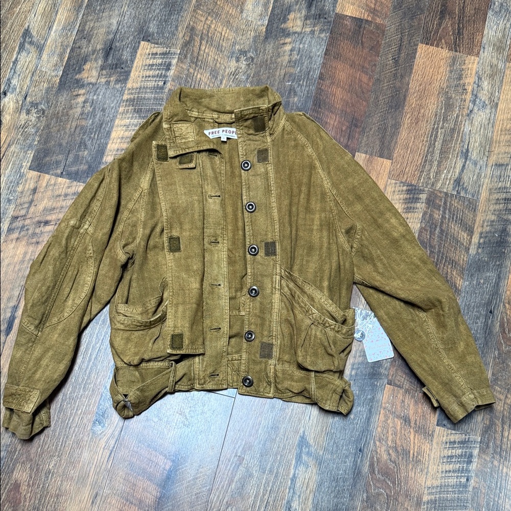 Free People Khaki Button-Up Jacket